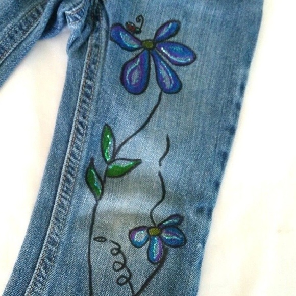 🪻BOGO🪻 Hand-Painted OLD NAVY Bootcut Jeans Sz 3T Upcycled Floral - Picture 4 of 5